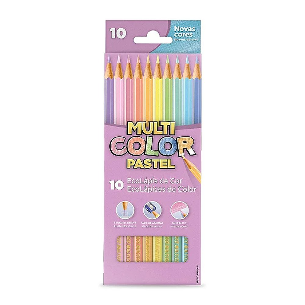 lapis de cor multicolor tons pastel 10 cores