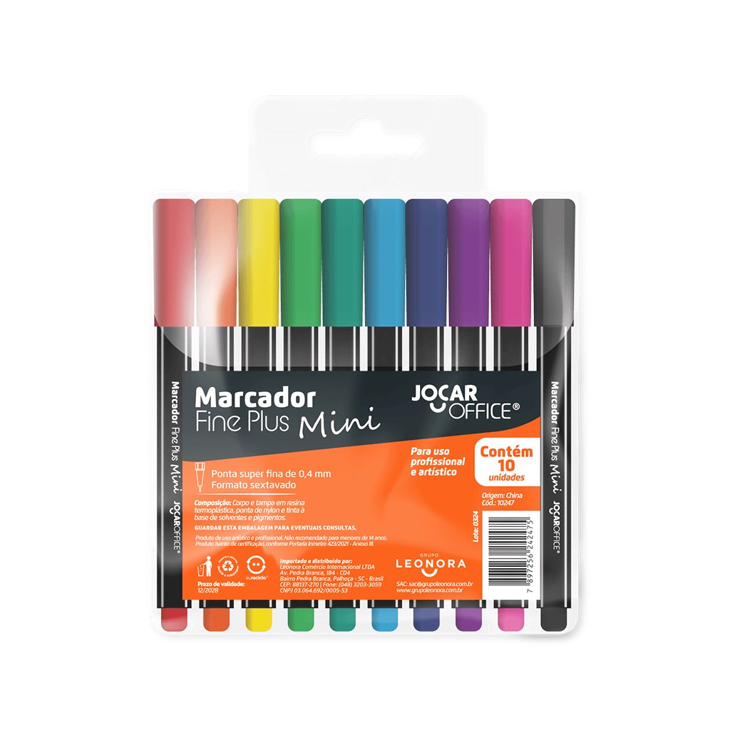 marcador mini fineliner jocar office 0 4mm c10 cores